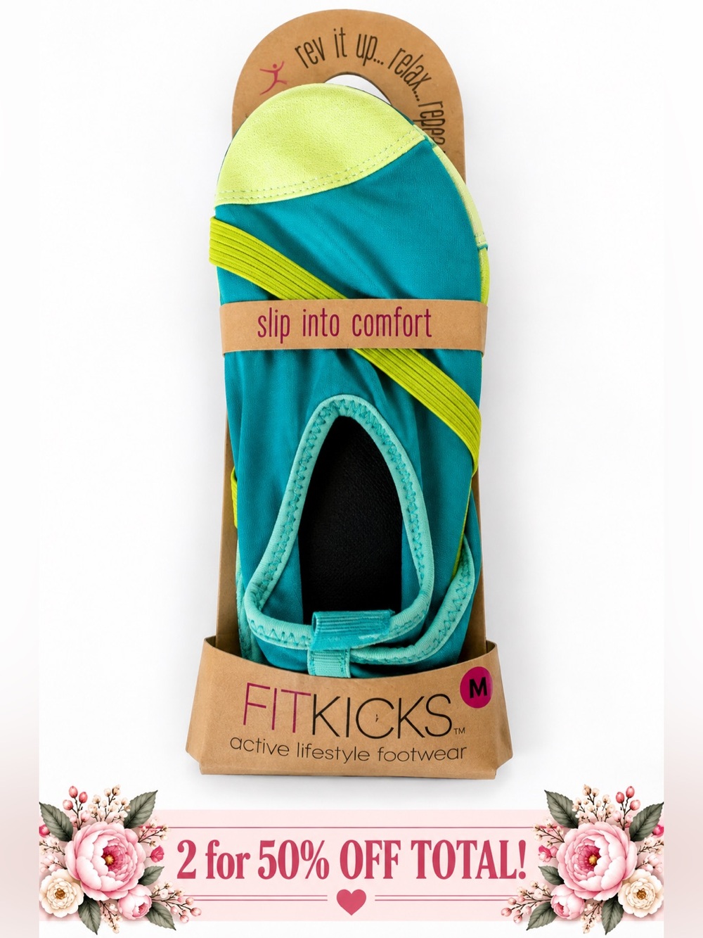FitKicks Women’s Water Shoes Medium 7-8 Teal Lime Foldable Slip-On NWT